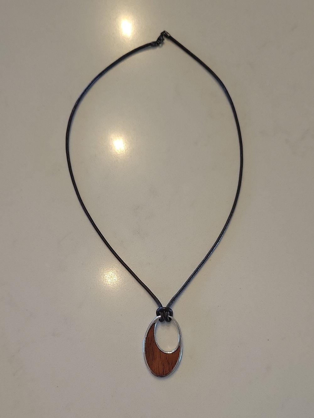 Na Hoku .925 Sterling Sliver Pendant On Leather Necklace